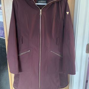 Women’s Guess Wine Colored Coat Small Zipper Hood Pockets